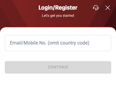 Hero11 mobile Login/Register form with an empty Email/Mobile No. field and a disabled Continue button